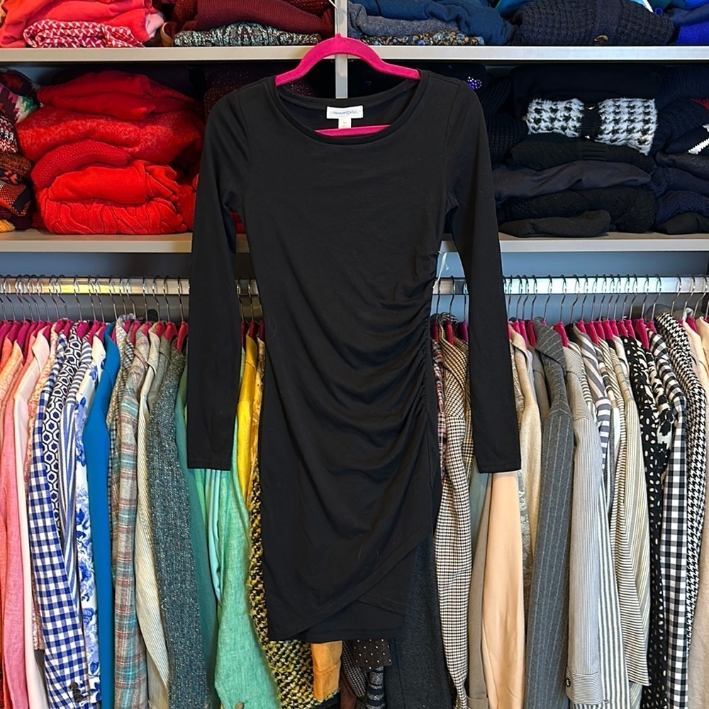 Treasure & Bond black long sleeve ruched dress size S